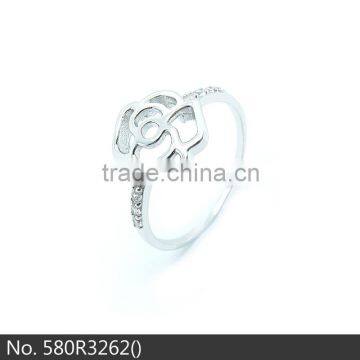 The New Pave Setting 925 Silver Female Ring Camellia Tail Ring
