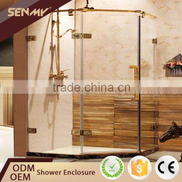 Hot sales Five-star hotel use new bathroom designs golden hinge open glass shower cabin                        
                                                Quality Choice