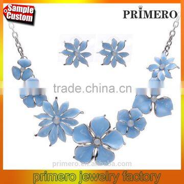 Hot Seling Austrian Crystal Enamel Flower Jewelry Sets Fashion African Necklace and Earring Set