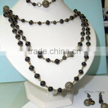 New design necklace black agate with brown chain button necklace jewelry