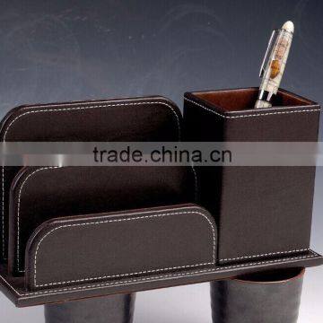 wholesale ancient leather office desk letter holder with pen pot