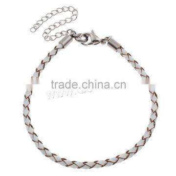 Fashion PU Cord Bracelets, with 316L Stainless Steel, with 5cm extender chain