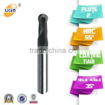 solid carbide tapered end mill;2-flute ball nose end mills with straight shank, long neck and short cutting edge