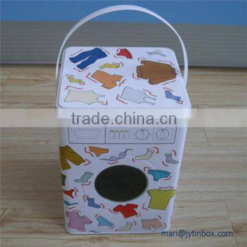 Mold available square promotional laundry powder tin box with soft plastic handle