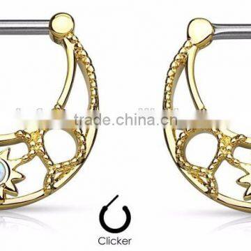 Nipple Rings Clickers Opal Set Stainless Steel Body Jewelry photo-3