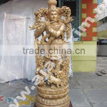 White Wood Krishna Statue