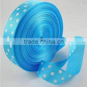 HOT SALE ! Blue Dots Printing Satin Woven Fabric Ribbon