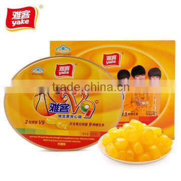 Yake fruit center filled hard candy with 9 vitamins