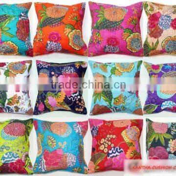 Indian kantha cushion cover Cotton Pillow Handmade Bohemian Cushions Indian Decorative pillow