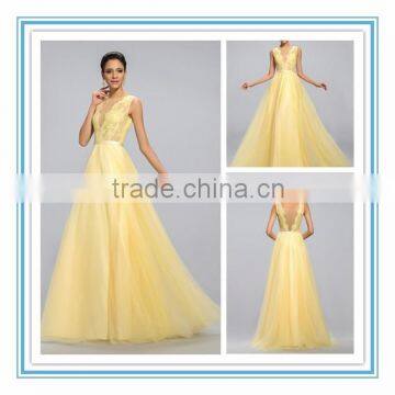 New Fashion Tulle A-Line Evening Gown Sexy Lace Bateau Floor Length Evening Dress 2015 (DVED-1104)