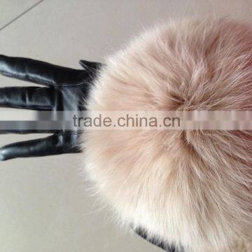 High Quality Sheepskin Leather Gloves With Fox Fur Trim Gloves photo-5