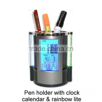 hot sale 7 led digital color changing desk clock with pen holder