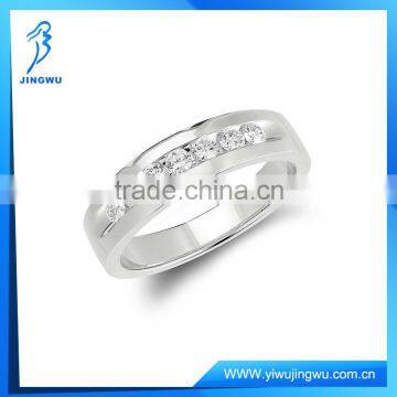 Channel Set Diamond Silver Ring Plated White Gold Jewelry