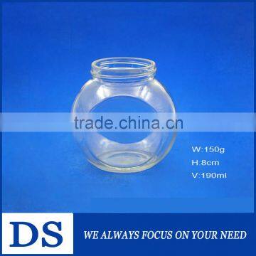 190ml wholesale eco-friendly flat drum shape clear glass jar for candy