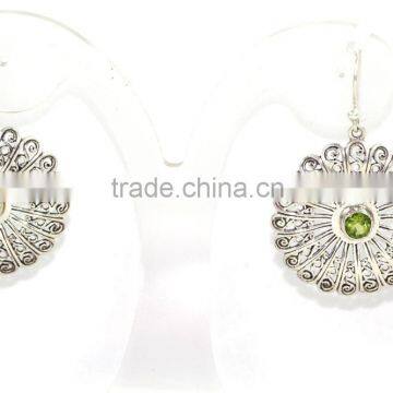 Peridot Round Faceted Cut 925 Sterling Silver Earring photo-2