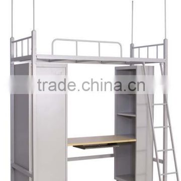 Bulk production school furniture student metal bunk bed with computer and wardrobe