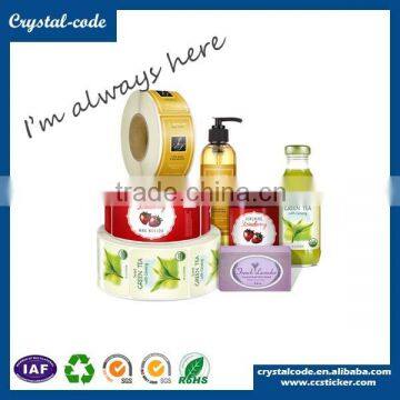 Paper roll custom printed permanent adhesive waterproof juice label