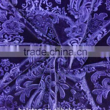 Dark Purple Polyester and Spandex Velvet Fabric 3D Emboss Religion Pattern