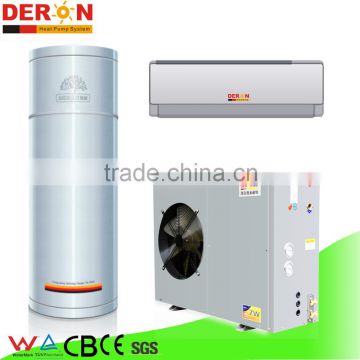 Deron residential split type heating & cooling heat pump, 3 in 1 air to water heater with water tank