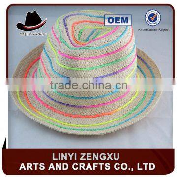 cheap hot sale straw colorful lace fedora hats