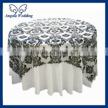 TL015A Wholesale Cheap discount elegant polyester plain black and white damask wedding table overlay