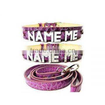Purple Leather Dog Collar with letter slider charms(PC086)