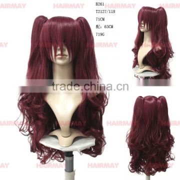 Wine red streak hair color synthetic big curly cheap synthetic cosplay wigs