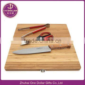 New Product travel BBQ tool Set with Bamboo Cutting Board - knife, Scissor, tongs