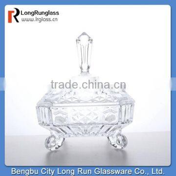 LongRun 200mm crystal embossed glassware square candy dish with stand