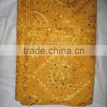 Indian Handmade Double Bed Sheet Cotton Fabric Thread Mirror Work Bedspreads