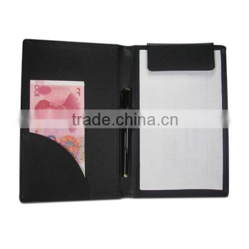 Boshiho New Pu Leather Lichee Pattern Wallet Bill Document Files Restaurant Bill Holder Money Leather Pen Holder Clip