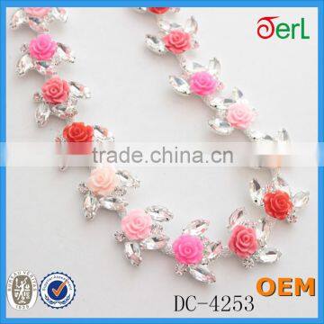 Wholesale New Style Silver Plating Clear Crystal Rhinestone Trim With Colorful Flower Plastic Pearl for Dresses photo-3