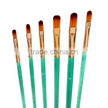 High Quality Professional Fine 6 Piece Acrylic Holder Handle Filbret Nylon Hair Oil Paint Brush Set