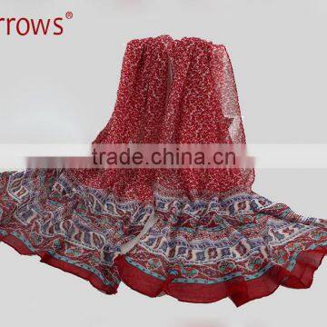 Large Fashion Girls Women Shawls and Stoles Scarf Wraps 100% Cotton Voile Hyacinthus Orientalis Pattern With Tassels Design photo-4