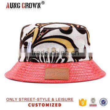 custom leather patch bucket cap