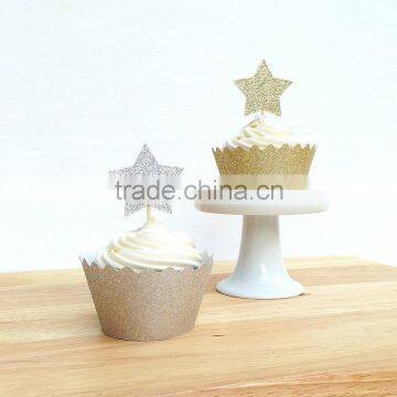 12 Glitter Sparkly Star Cupcake Toppers