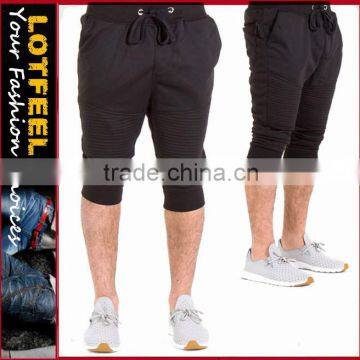 Terry Jogger Shorts with Biker Stitch in Black moto jogger pants gym pants (lotbike080)