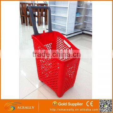 Rolling Plastic Shopping Basket with Wheels