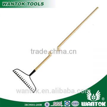 Garden Rake with Long Wooden Handle