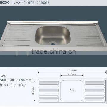 Factory supply JZ-392 150*50CM single bowl with double drain stainless steel wash basin