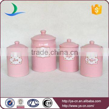 Pink ceramic storage container sets biscuit tea sugar and coffe jars