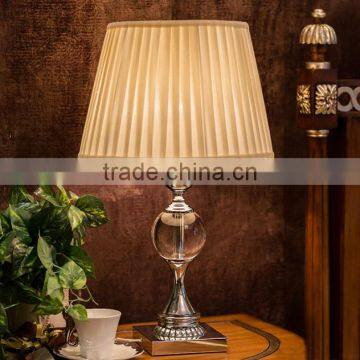 Silver electroplate metal K9 clear crystal lamp body table lamp with fabric lampshade