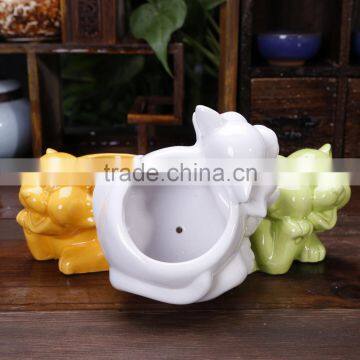 Uqniue Decor Small Animal Ceramic Cat Garden Planter