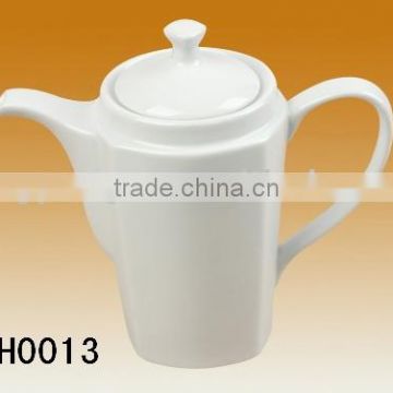 plain white porcelain tall teapot with lid