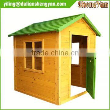 Kids Outdoor Wooden PlayHouse with Green Roof