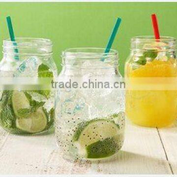 450ml glass mug cup with handle and straw