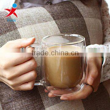 Good quality handmade 200ml double wall glass/ borosilicate double wall glass cup for coffee and milk