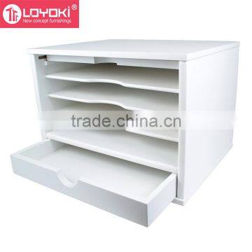 4-Shelf Desktop Organizer MDF Wood Office Desk Document Collection With Drawer photo-2