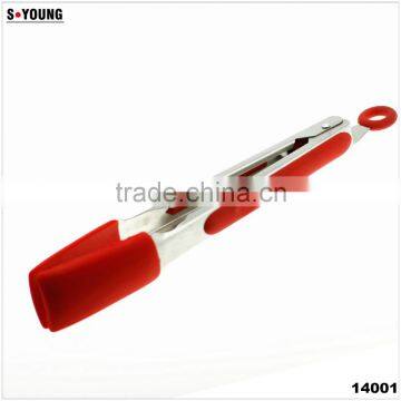 14001 Kitchen and Barbecue Grill Tongs Silicone BBQ Cooking Stainless Steel Locking Food Tong