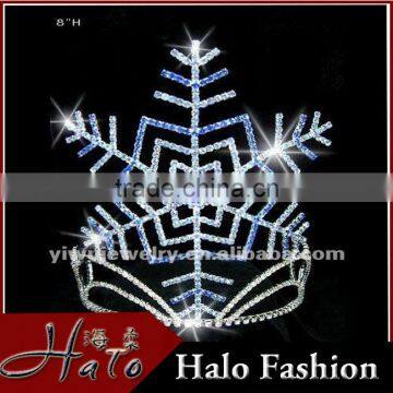 H172-245 8" Beautiful Christmas Snowflake Blue Rhinestone Pageant Crown&Tiaras